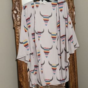 Light Grey Cardigan with Cowskull Print